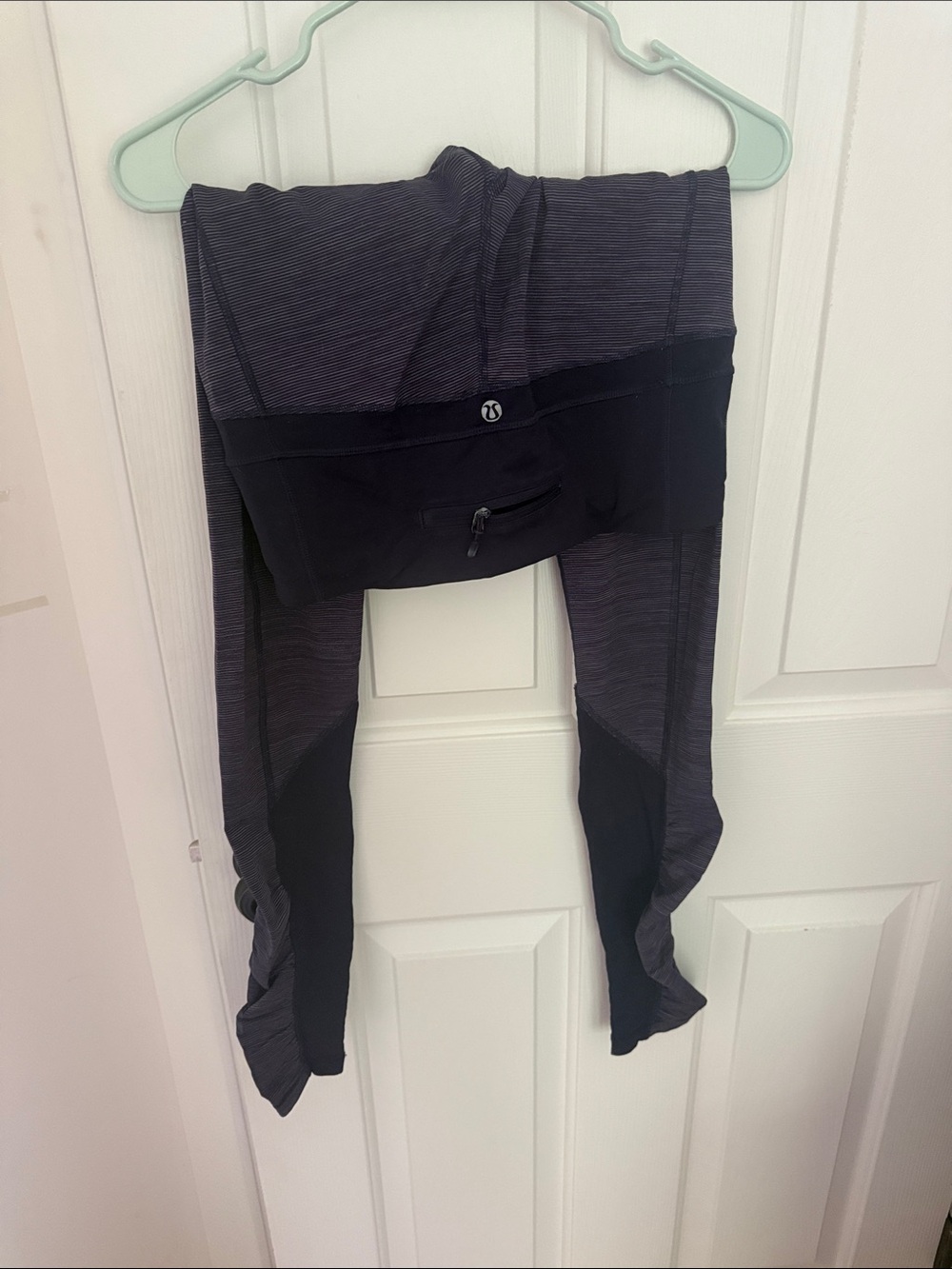 lululemon athletica Girls' Black and Charcoal Striped Leggings with Waist Pocket